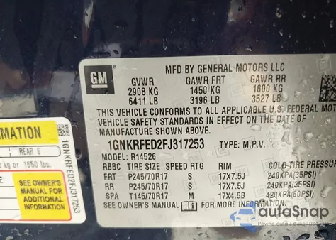 2015 Chevrolet Traverse Ls z USA, uszkodzony, nr VIN 1GNKRFED2FJ317253